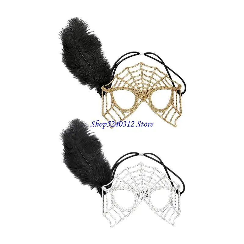 634C Stylish Spiderweb Face Cover Decorated With Glittering Rhinestones Designed For Costume Event And Carnivals