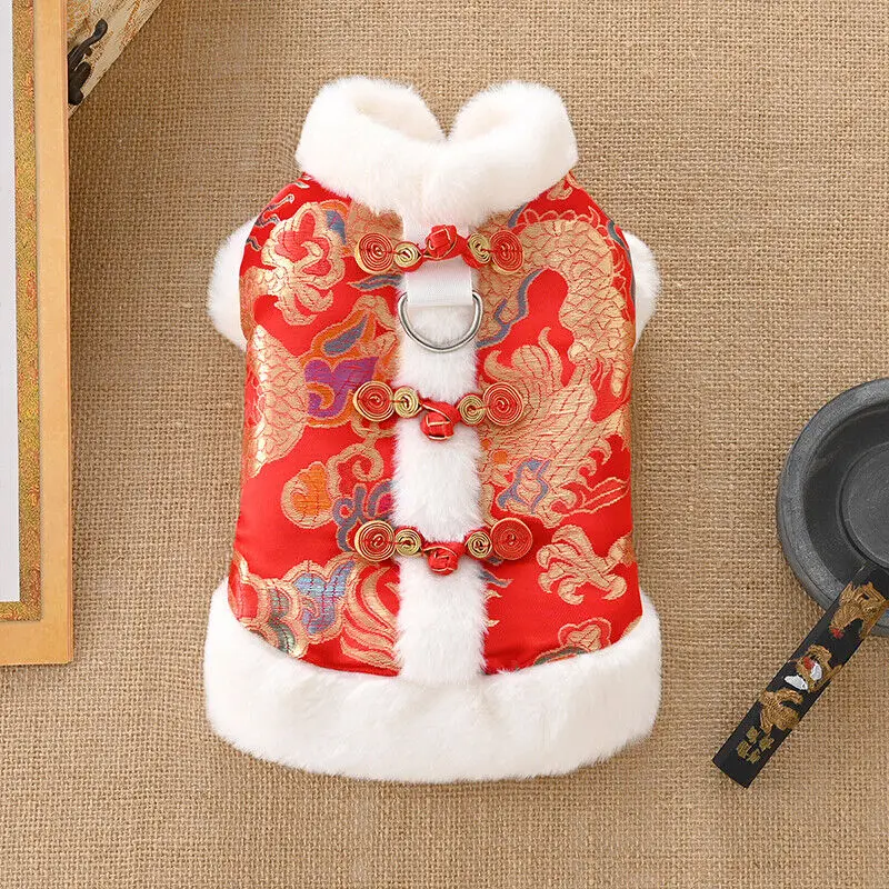 Dog Tang Suit Thicken Warm Pet Clothes New Year Chinese Hanfu Cat Top Festival Pet Winter Coat Jacket Dog Outfit Costume