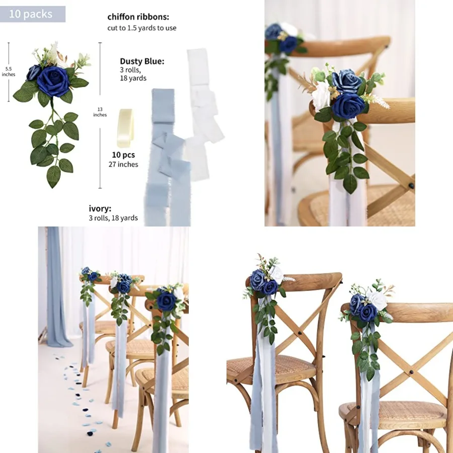 

Wedding Aisle Decorations for Wedding Ceremony Set of 10 Pew Flowers for Church Chair Decorations Party Decor with Artificial F