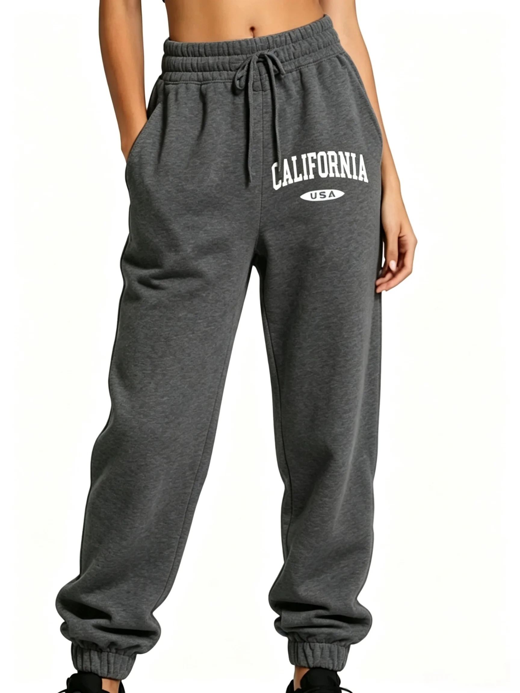 Plus Size Women's Casual Jogger Pants For California Graphic Printed With Drawstring Waist Long Length Sweatpants With Pocket Co