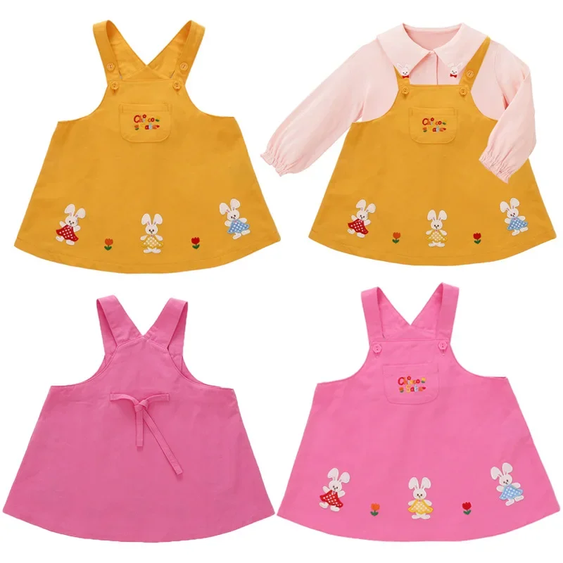 

2 Colors 2-7Y Girls Dress Spring And Autumn New Children's Cartoon Flower Bunny Embroidery Strap Skirt Baby Skirt Cute