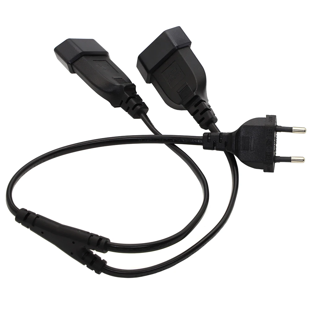 

45cm EU Power Splitter Cable 2-Prong European Male to Female 2 Way Dual Output Power Socket Extension Cable Adapter High quality