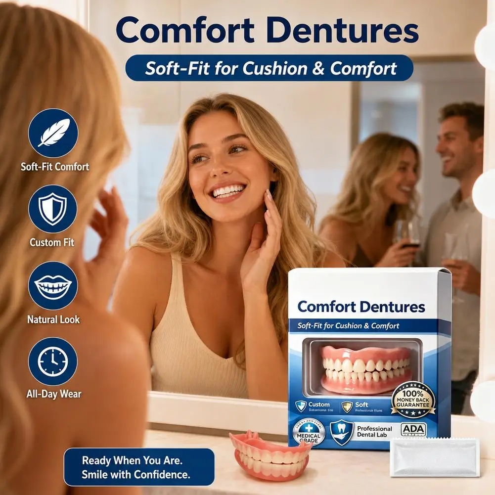Upper & Lower Full Mouth Silicone Dentures, Lifelike Fake Teeth, Ideal for Daily Oral Care & Confidence Boost