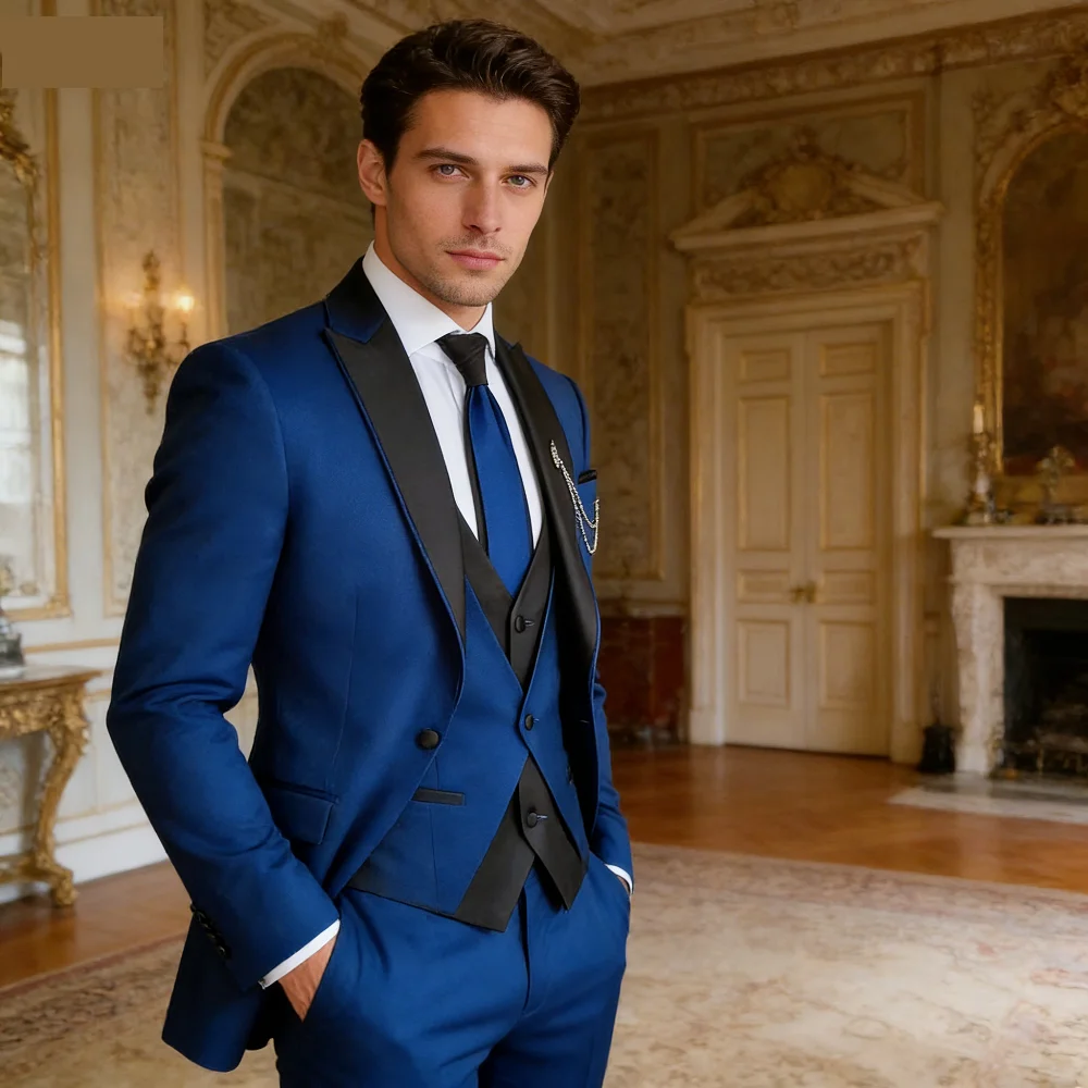 

Мужской однотонный деловой костюм-тройка приталенного кроя с пиджаком, жилетом и брюками для свадьбы, вечеринки, роскошный модный смокинг