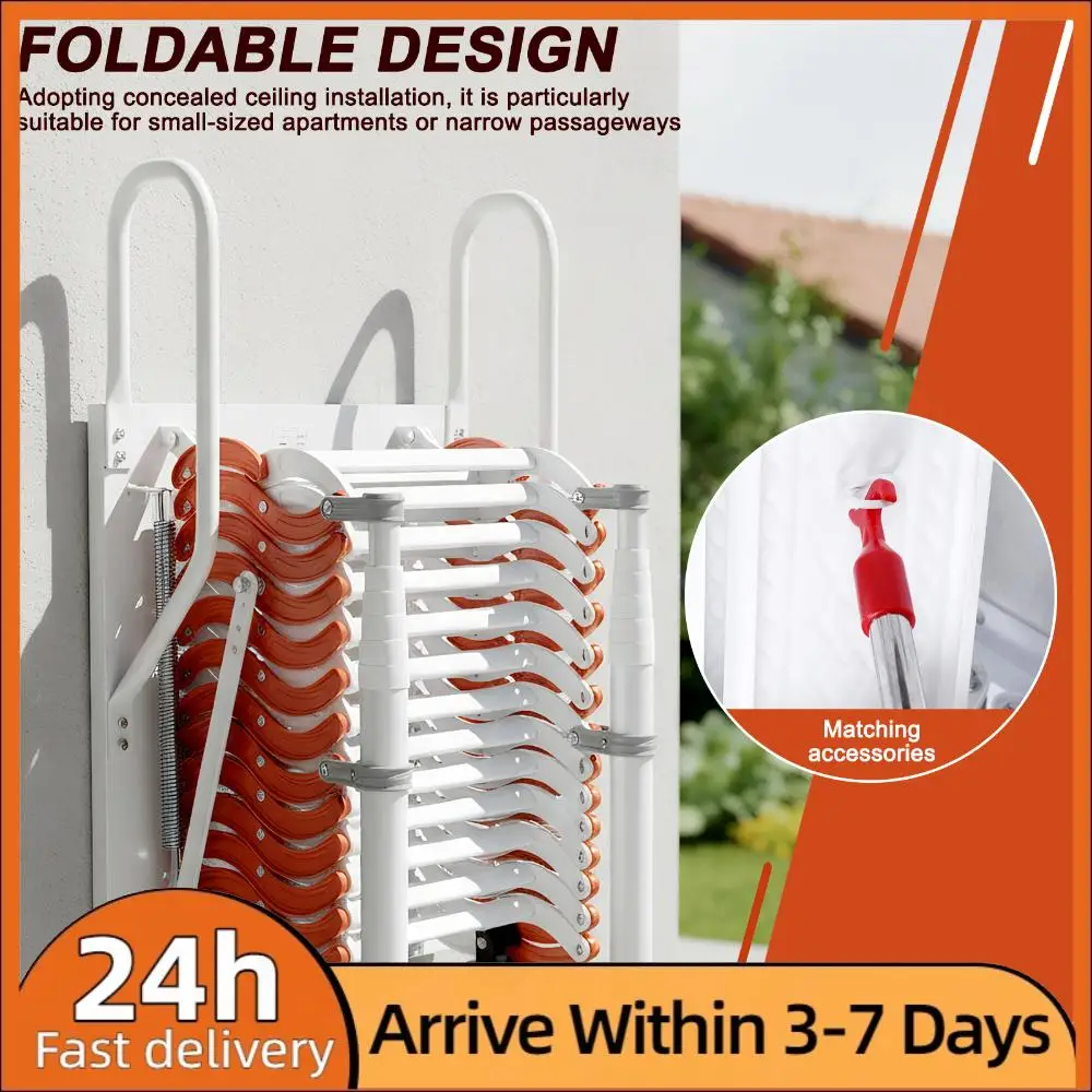 

Ceiling Mount Attic Ladder Pull Down Access Ladder Adjustable Tilt Angle (60°/65°/70°) S-Shaped Design for Rooftops Basements