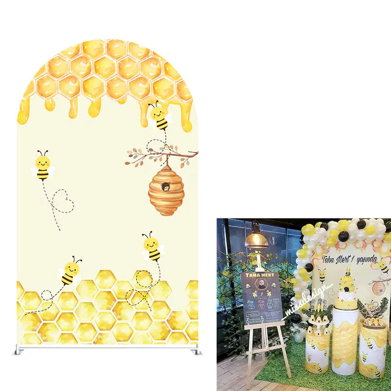 Mehofond Arch Backdrop Covers Sweet Bee Day Kids Birthday Party Cover Rainbow Honeycomb Festa Baby Shower Decor Background Props