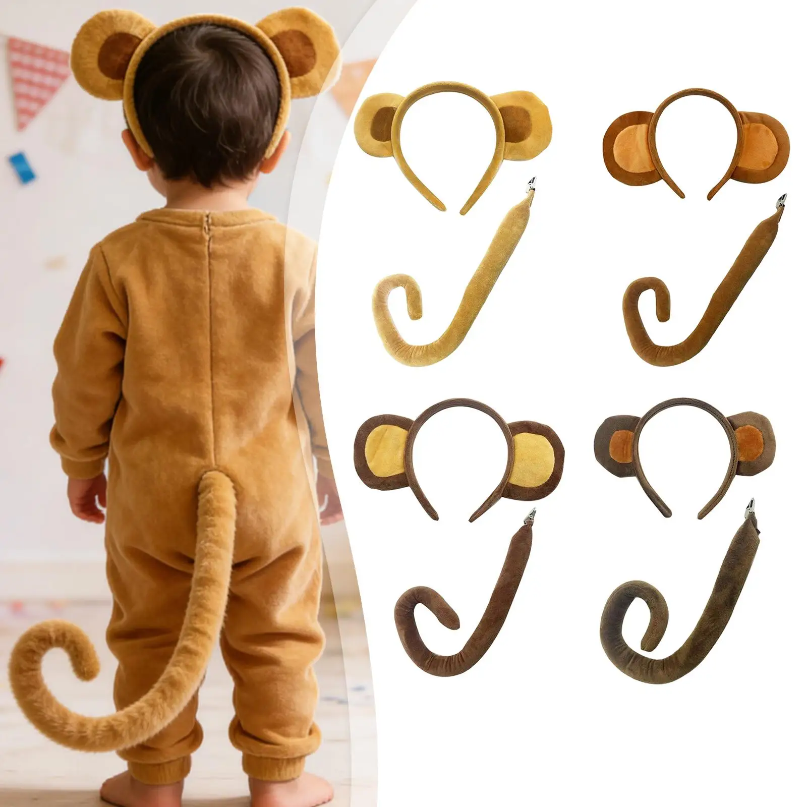 Monkey Ears and Tail Set Lightweight Lovely Cosplay Props for Carnival Birthday