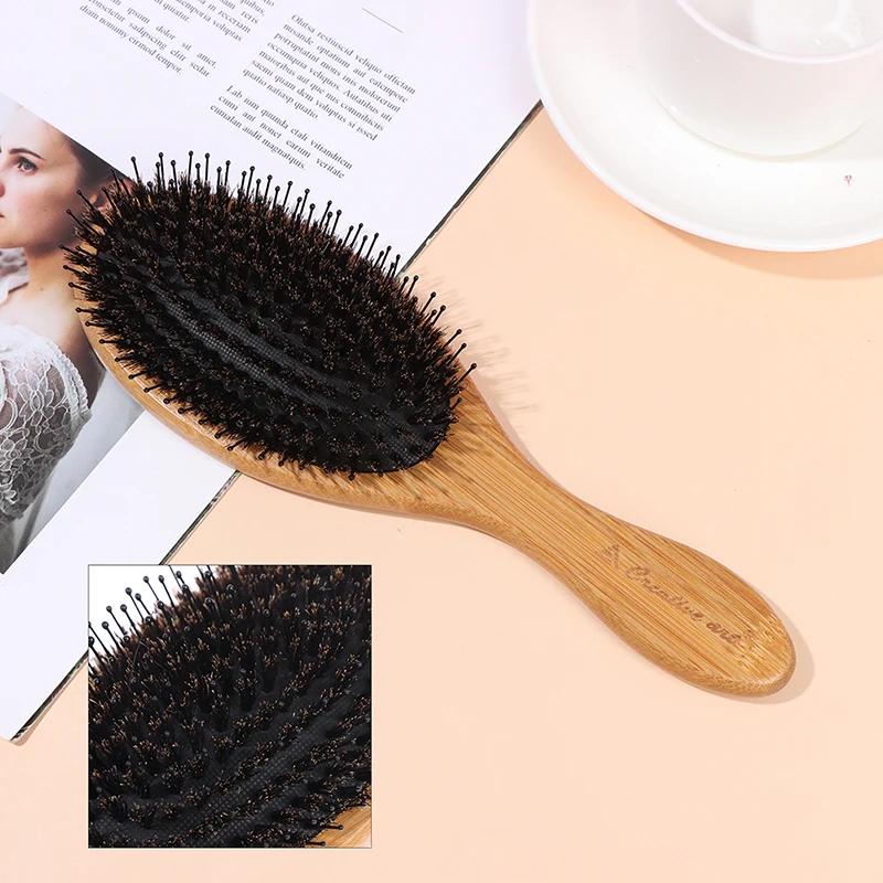 Hair Brush Wood Handle Boar Bristle Beard Brush Comb Detangling Straightening