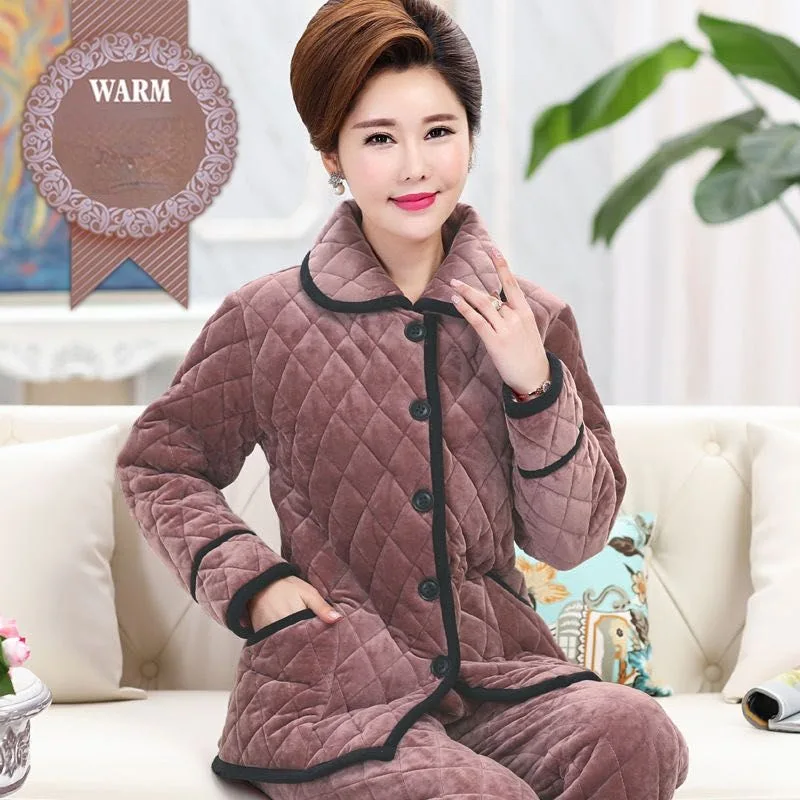 2023 New Winter Coral Fleece Pajamas Women Thickened Fleece Loungewear Warm Triple Layer Sleepwear Flannel Cotton Loungewear Set