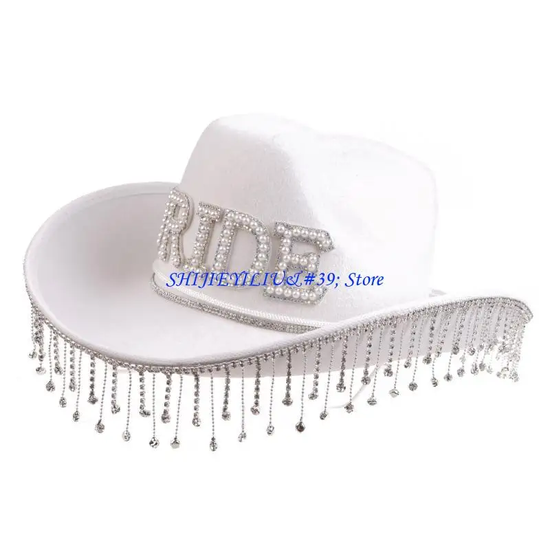 E21F Frau Fransen Cowboy mit BRAUT Brief Sommer Outdoor Braut Fedoras für Die Aufnahme Von Foto Liefert – Detail 3