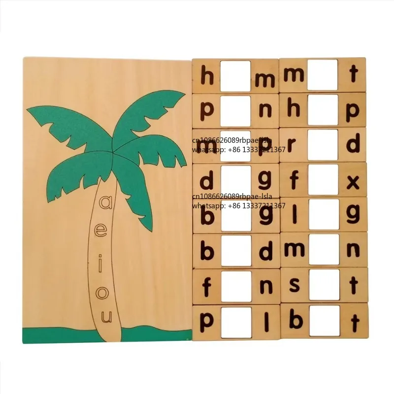 Newest Wooden Kids Learning Educational Smart Toys Montessori Materials Language Coconut Tree Vovel Game