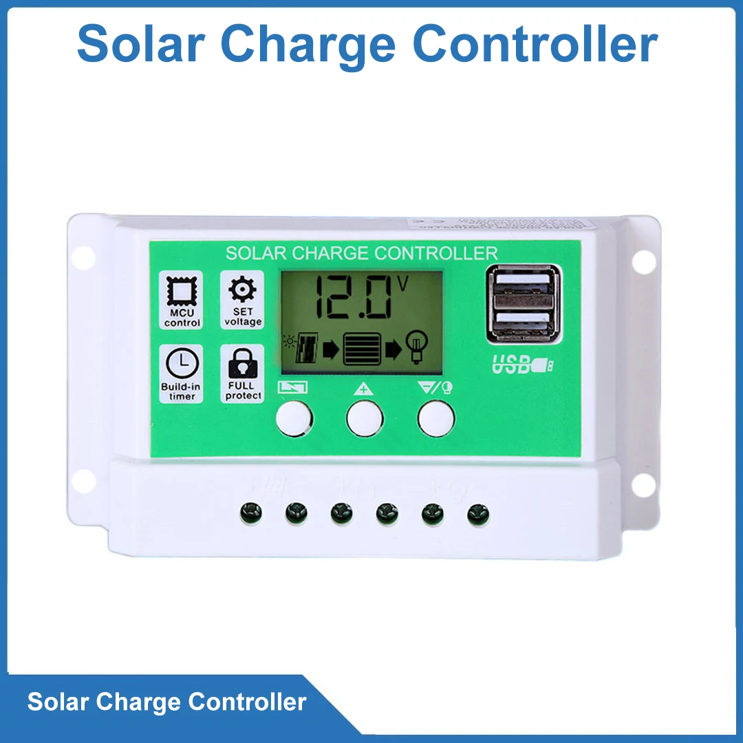 12V 10A PWM Solar Charge Controller Green Surface White Shell Auto Dual USB Solar Panel Battery Charger Regulator