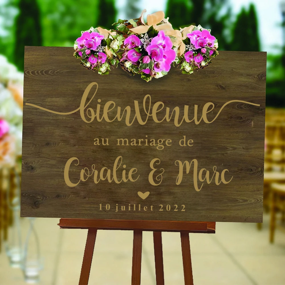 Wedding Sign Personalized Name & Date Wall Decals French Style Wedding Welcome Sign Wall Decal Wedding Sign Vinyl Mural A182