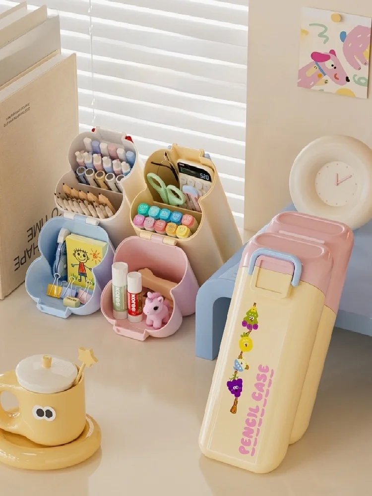 クリエイティブかわいい文具収納ボックスオフィスデスクトップ学生高美的価値多機能ペンホルダー台湾スタイル
