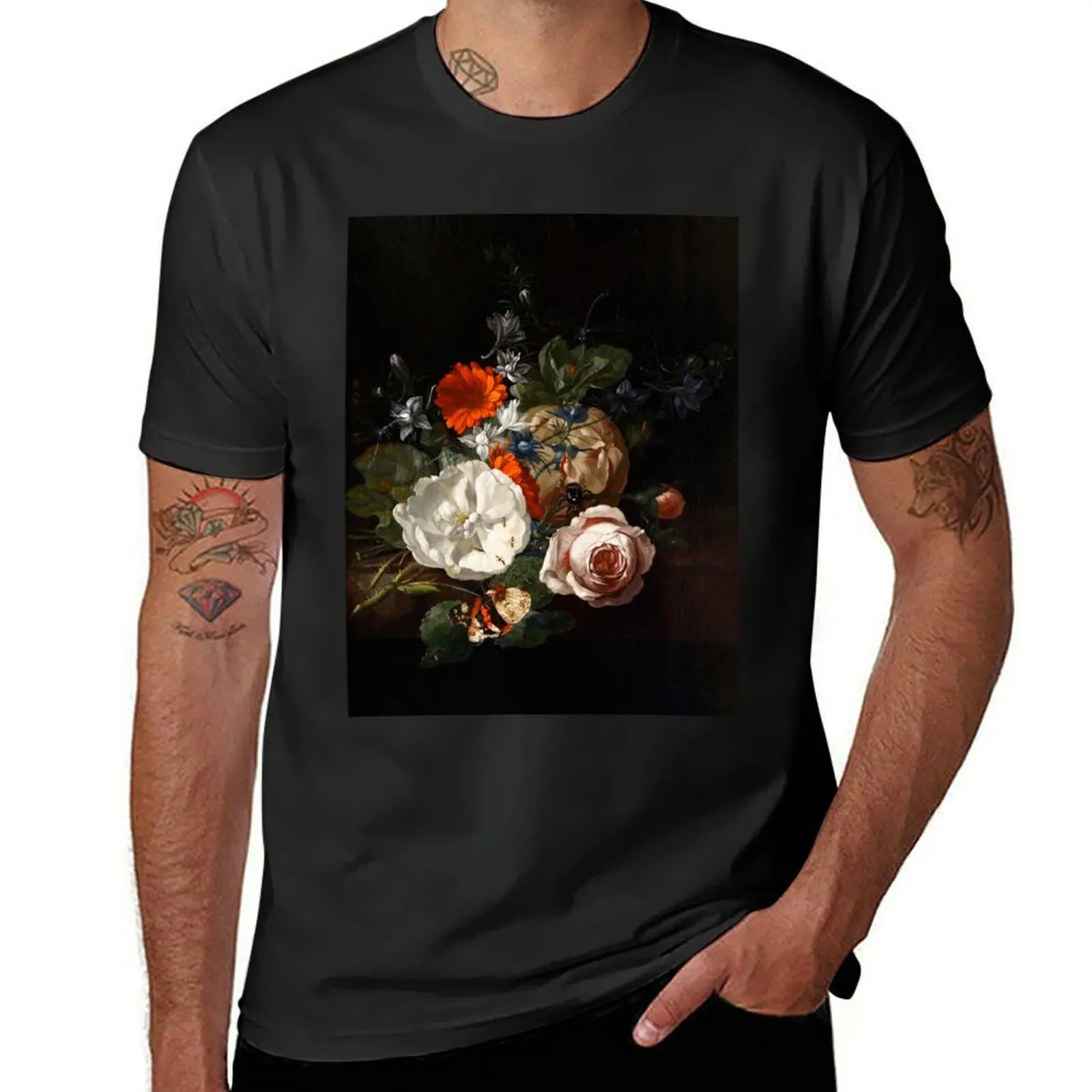 Still Life of Flowers on a Table Ledge by Rachel Ruysch, 1700 T-Shirt plain cute tops mens t shirt graphic