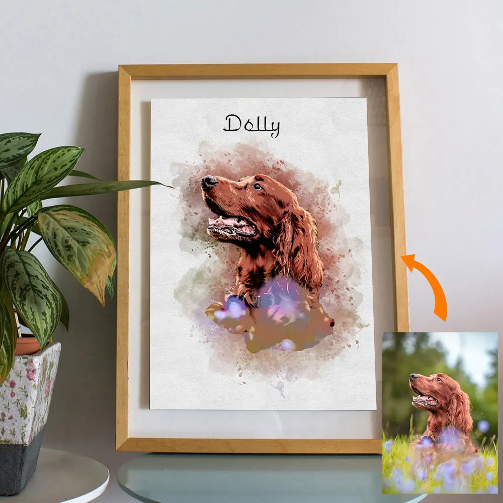 Retrato de mascota personalizado de foto, impresión en lienzo de acuarela, regalo conmemorativo personalizado para perros y gatos, decoración de pared de recuerdo de puente arcoíris