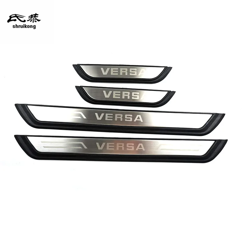 4PCS Plastic Stainless Steel For 2020-2023 Nissan VERSA Car Accessories Auto Door Sill Pedal Scuff Plate Decoration Cover