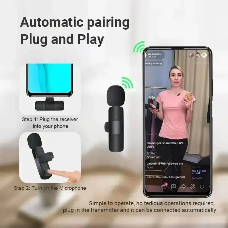 Nuevo micrófono Lavalier inalámbrico grabación de Audio y vídeo Mini micrófono para iPhone Android portátil juegos en vivo micrófono de teléfono móvil