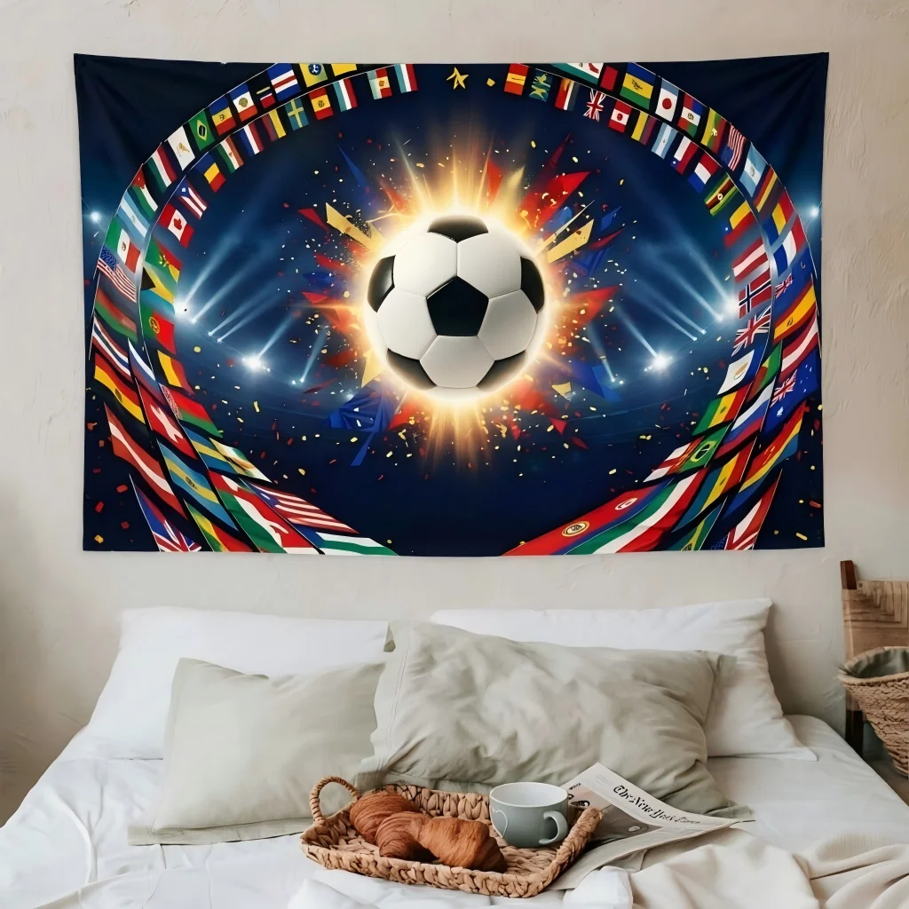1pc soccer Cup Tapestry Stadium National Flags Print Wall Hanging Sport Decor for Sports Fans Bedroom Dorm Bar Gift