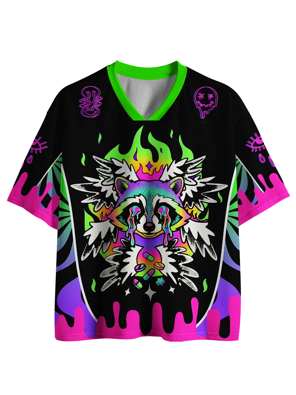 2026 Summer Personalized Printed Street Dark Style New V-neck Mesh Sports Y2K Quick Drying Halloween T-shirt