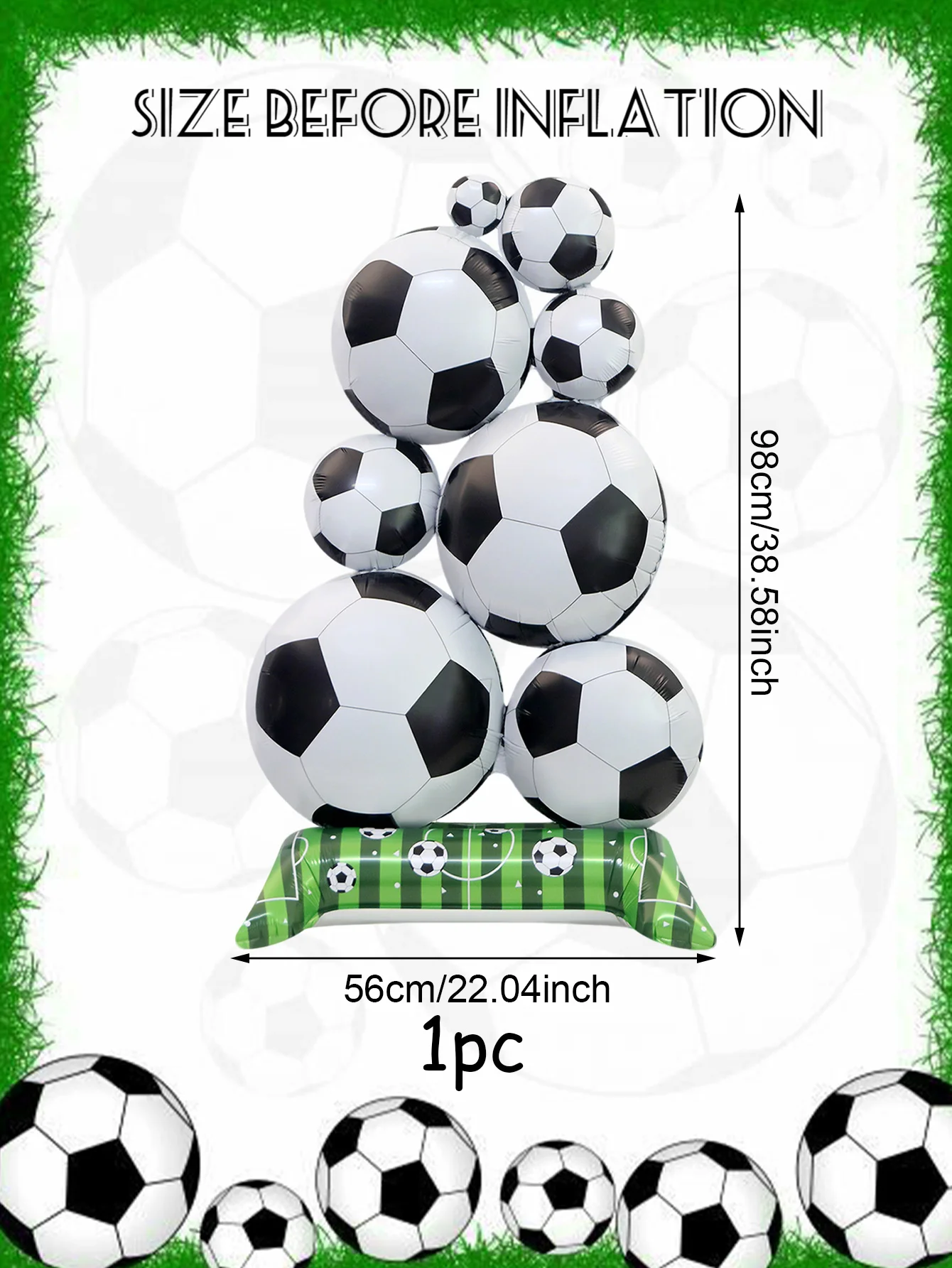 قطعة واحدة من كومة كرة القدم الدائمة من بالونات رقائق الألومنيوم، مناسبة لمستلزمات الحفلات الرياضية وحفلات كرة القدم