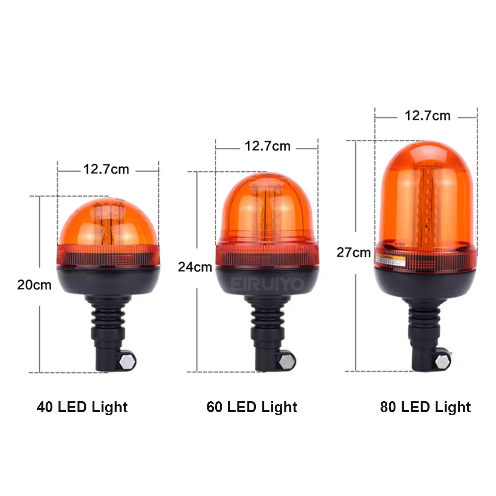 60 80 LED Beacon Warning Signal Light Tractor Amber for John Deere Rotating Flash Strobe Lamp Forestry with Base Bracket Pole