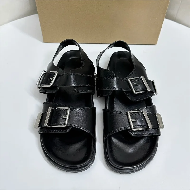 

Summer Casual Women Flat Sandals Thick Bottom Soft Leather Double Buckle Strap Outdoor Beach Holiday Platform Shoes for Female