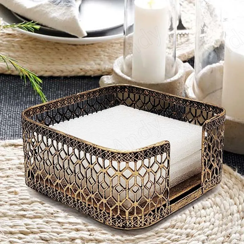 Retro Metal Tissue Box Creative Hollow Decor Western Restaurant Napkin Organizer Living Room Desktop Paper Box Home Decoration