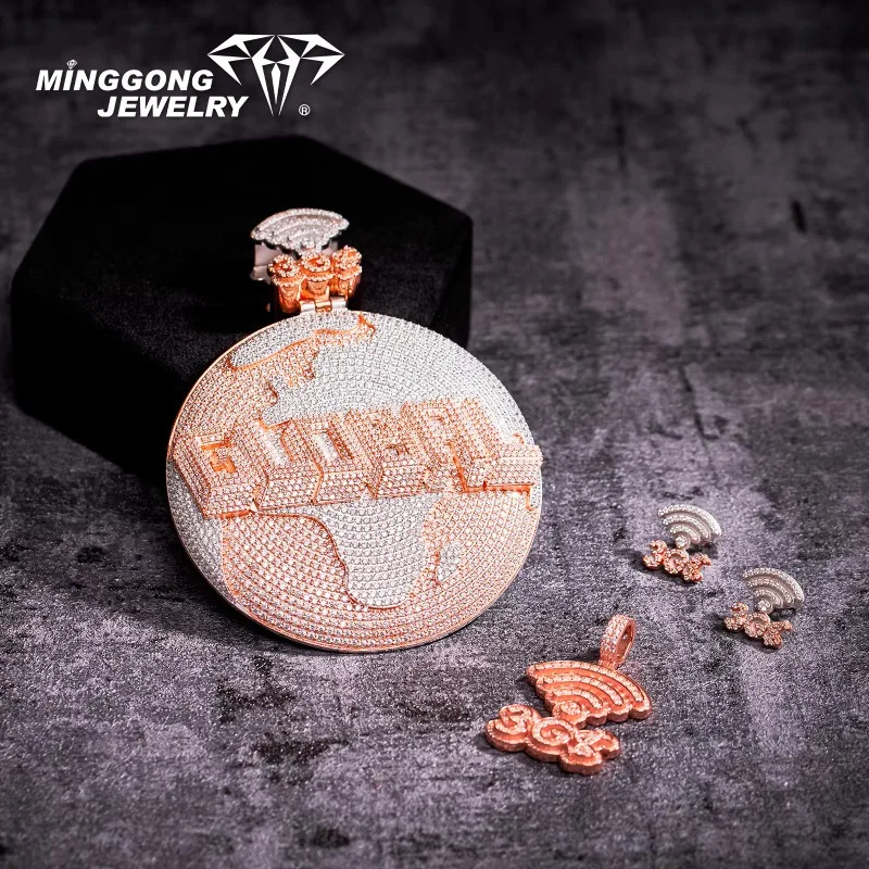 

Кулон LYEE CYEE Bling World, ожерелье в стиле хип-хоп GLOBAL Design, сверкающие медные украшения с муассанитом для мужчин, мужское ожерелье