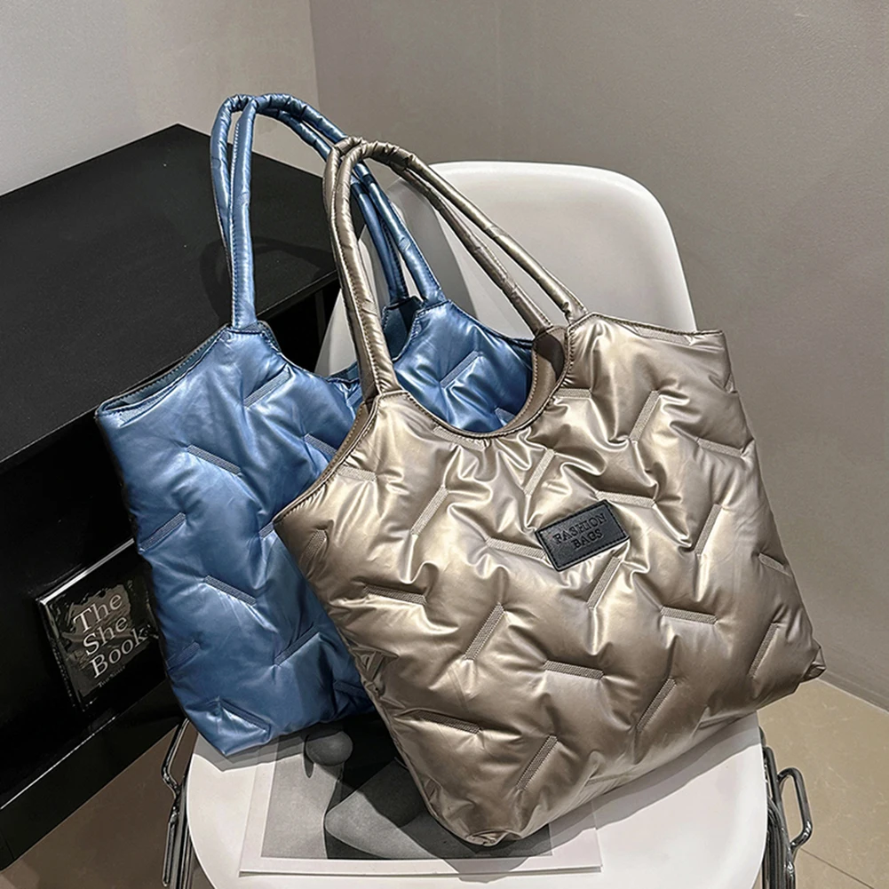 

Women Padded Tote Bag Fashion Solid Puffer Bag Versatile Down Tote Handbags Big Capacity Winter Commuting Bag