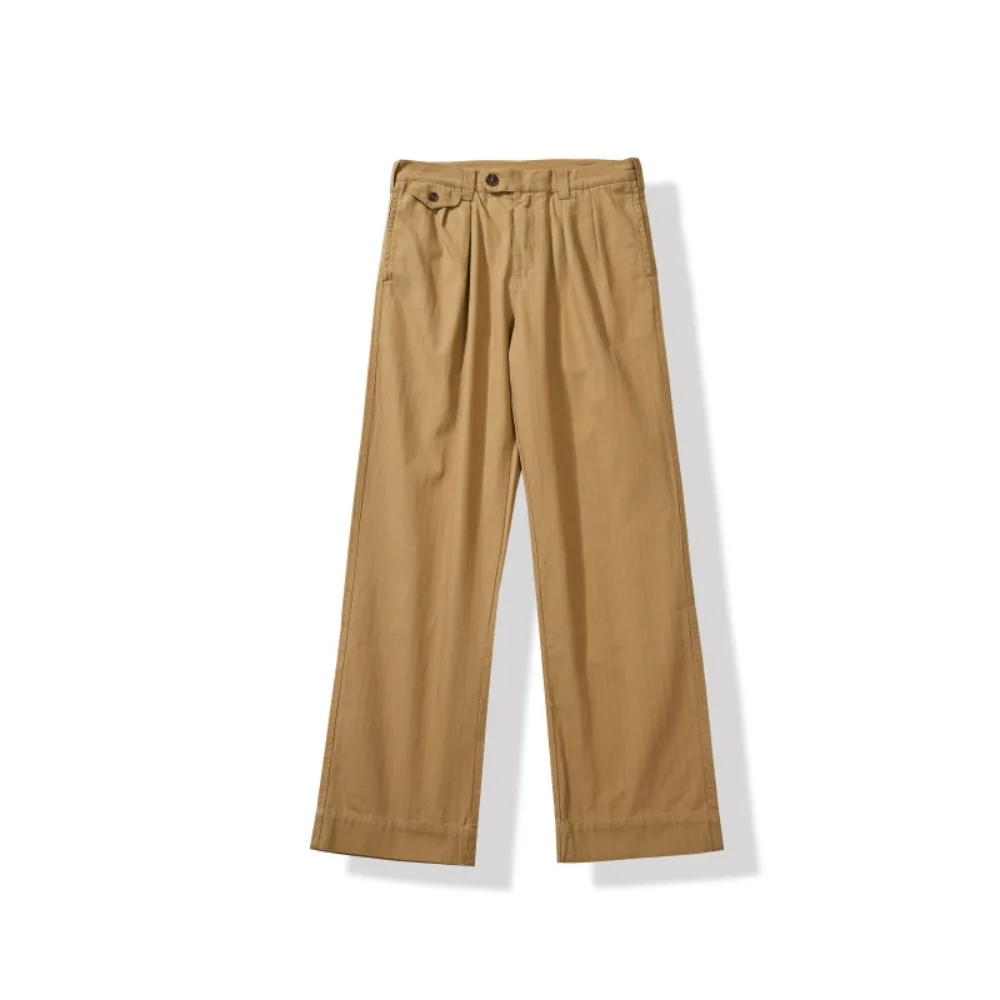 100% cotton autumn men's new basic color herringbone work pants four bags pleated casual trousers four season pants