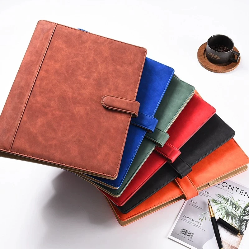 PU Leather Padfolio A4 Binder Folder Multifunction Ring Binder A4 Clipboard With Storage Leather Document Holder Office Supplies