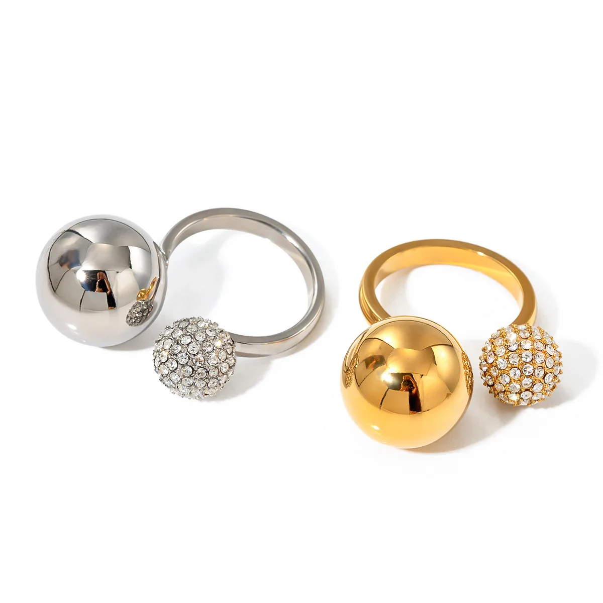 

Stainless Steel PVD 18K Gold Plated Tarnish Waterproof Rhinestoned Ball Rings For Woman Jewelry Wholesale INS