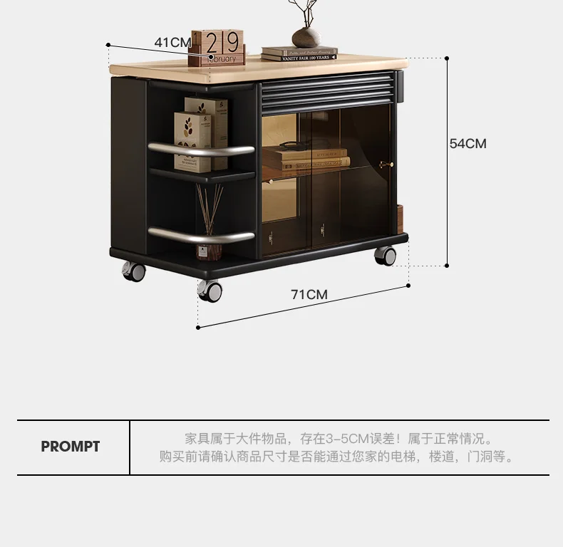 Carro de elevación móvil, mueble lateral creativo multifuncional retro de madera maciza, pequeño apartamento