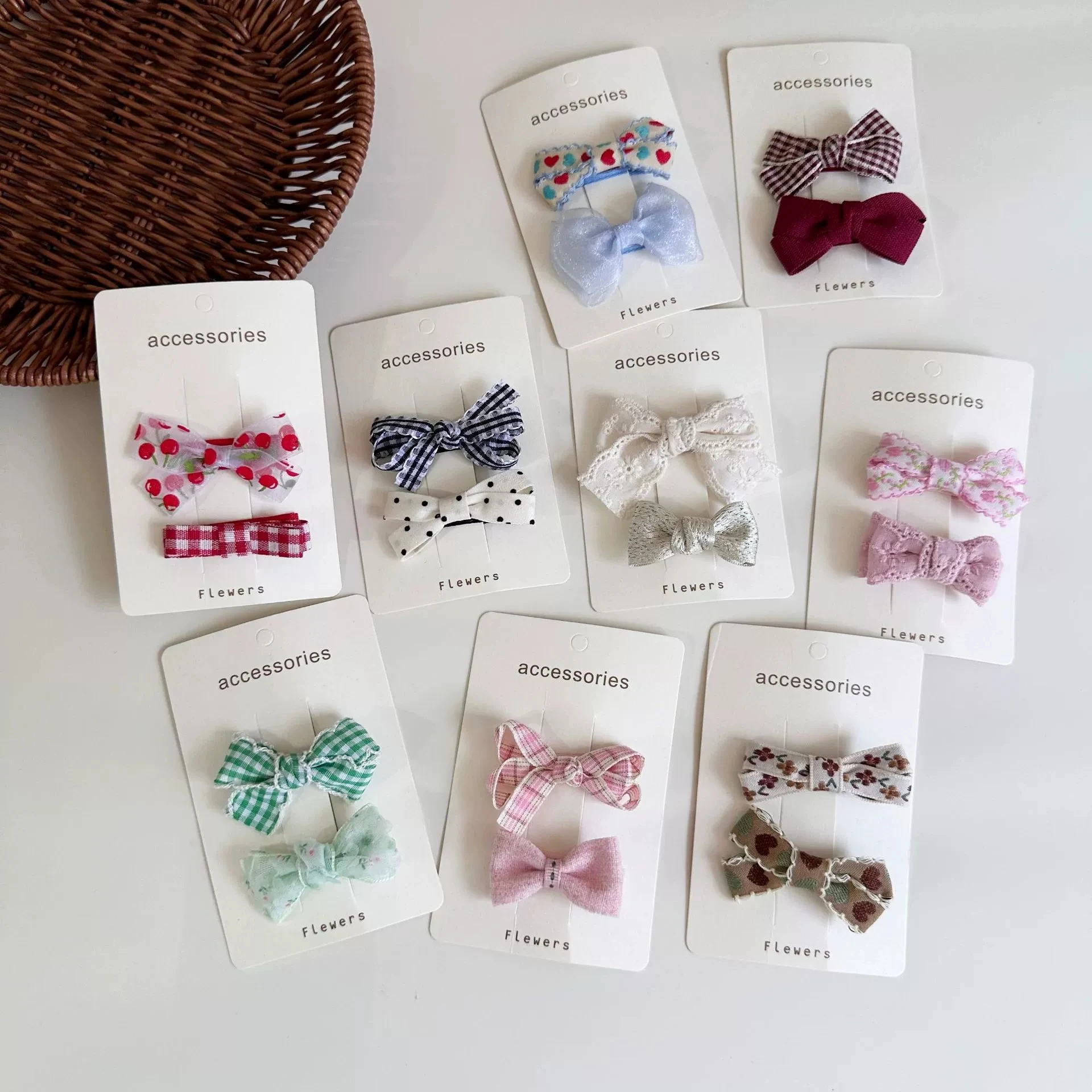 

10pairs Floral Printed Fabric Bow Small Barrettes Set for Baby Girls Hair Accessories Children Hairbow Clips Kid Ribbon Hairpins