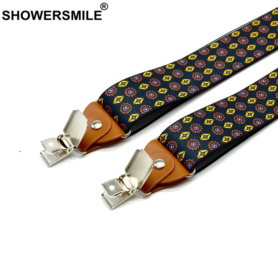 Showersmile-calças suspensas masculinas, modelo preto, ajustável, alças com 3 grampos, proteção contra o sol, flor, para homens