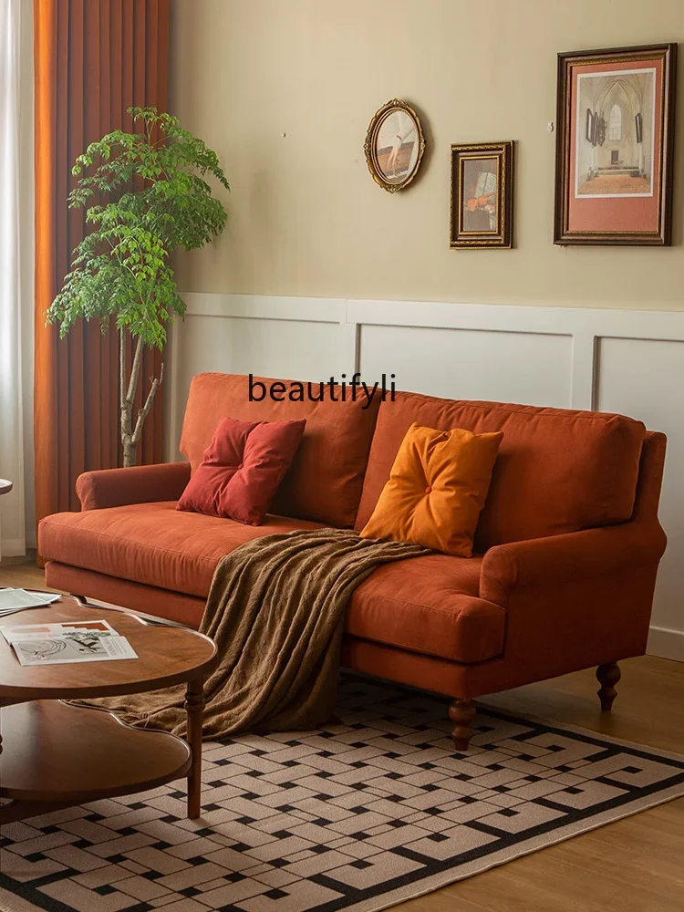 

ZqxРетро Замшевая поверхность Винно-красный Съемный моющийся диван Французский стиль Средневековая маленькая квартира Ткань из массива дерева Ремесленный диван