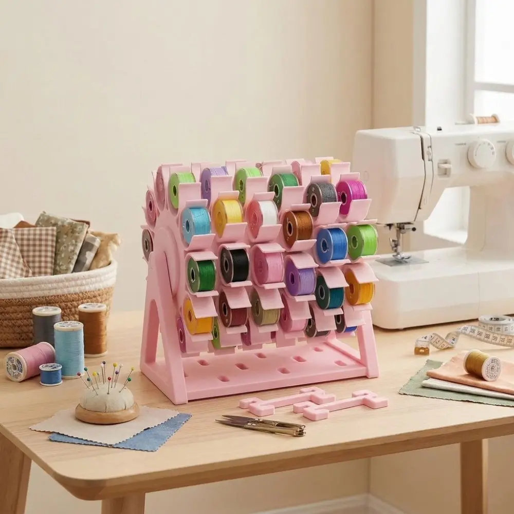 60 Slots Rotating Bobbin Thread Organizer 3D Printed Hand Crank Windmill Bobbin Storage Rack Non-slip Base Handmade