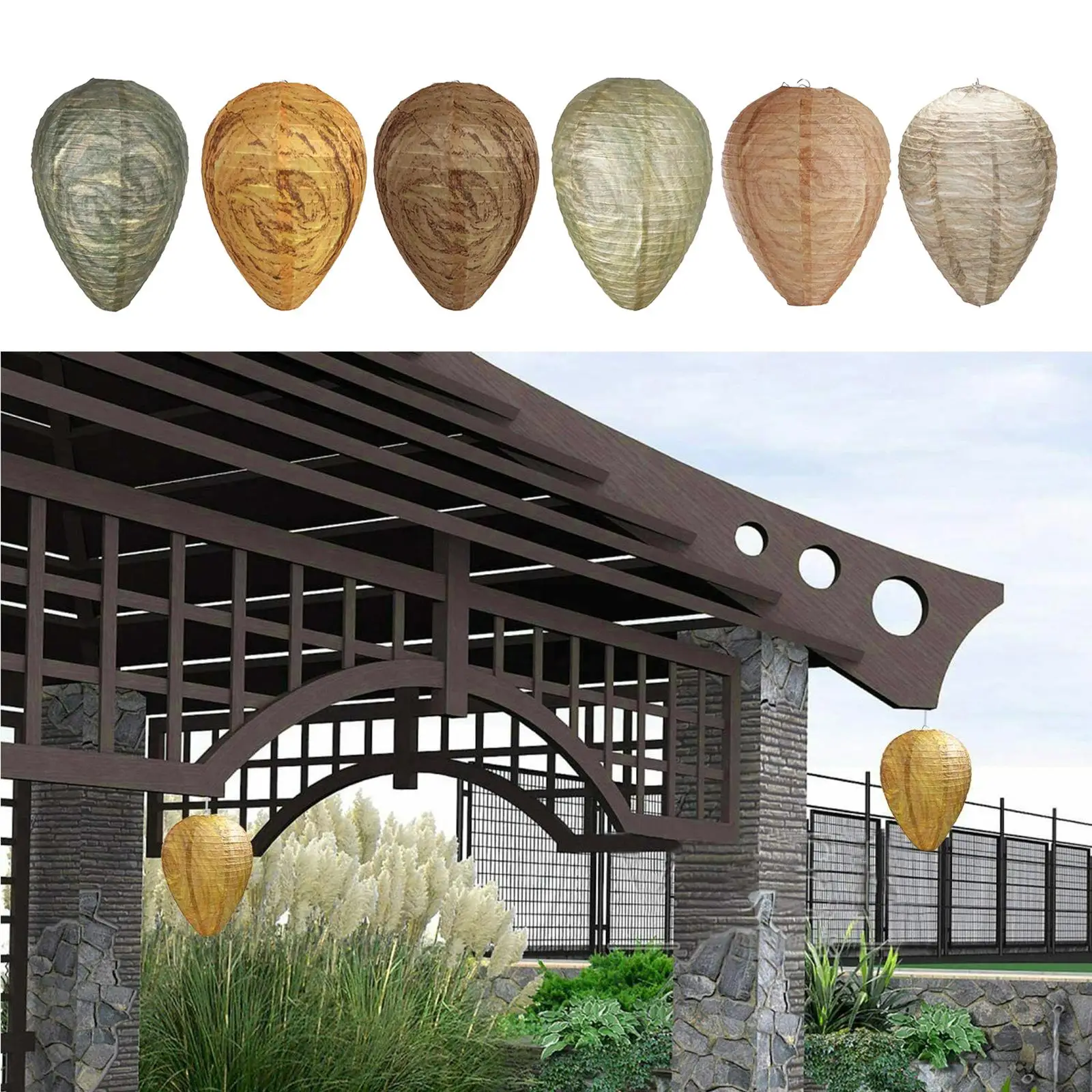 Waterproof Paper Wasp Nest Decoy Hanging Hive Replica Bee Deterrent for Porch Balcony Orchard