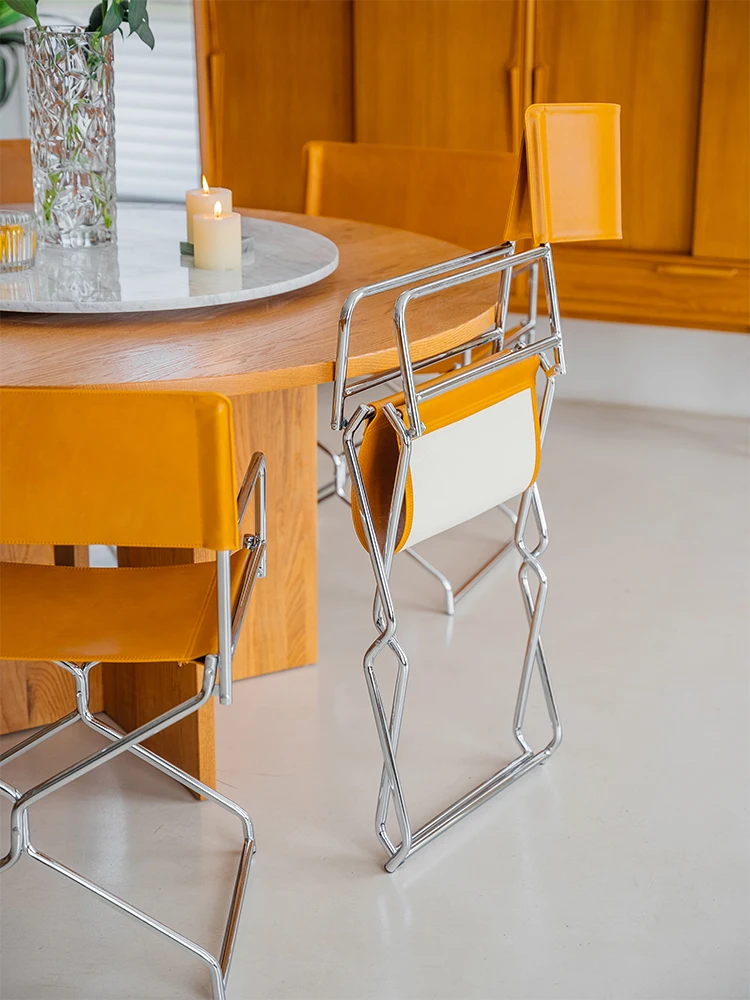 كرسي طعام معدني بسيط من قماش الشمع الزيتي من مومو، كرسي طعام منزلي صغير قابل للطي، كرسي استلقاء منزلي #5