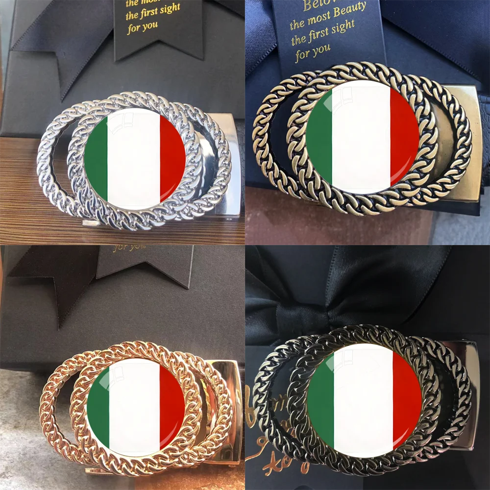 Italian flag pattern automatic ratchet belt buckle fashion personalized waist accessory best gift for patriots