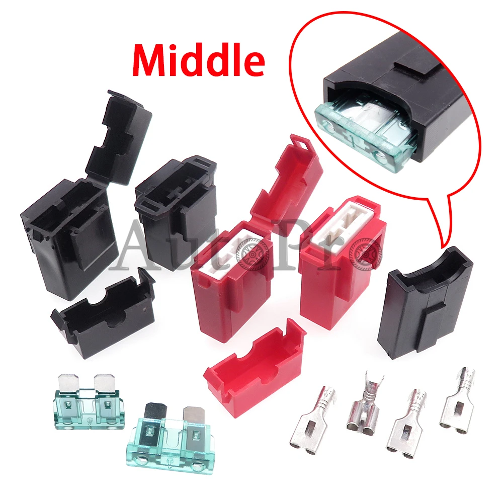 1 Set Ceramics Medium Fuse Holder With Terminal AC Assembly For Car Motorcycle Electric Vehicles Standard Middle Insurance Plug