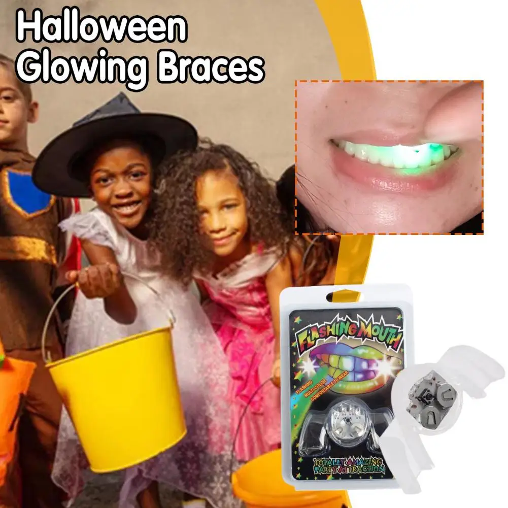 1pcs LED Mouth Braces Light Up Piece Glow Teeth Kids Toys Halloween Rave Glow Party Tricky Cosplay Luminous Dentures Decor
