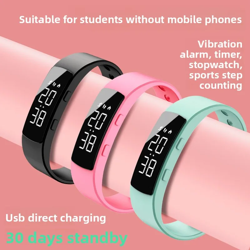 2026 New LED Kids Digital Alarm Clock Bracelet Smart Swimming Waterproof Adjustable Electronic Watch Step Counter No APP