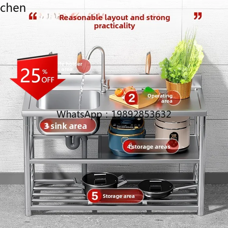 

Stainless Steel Sink Kitchen Water Blocking Dishwashing Sink Countertop Integrated Cabinet