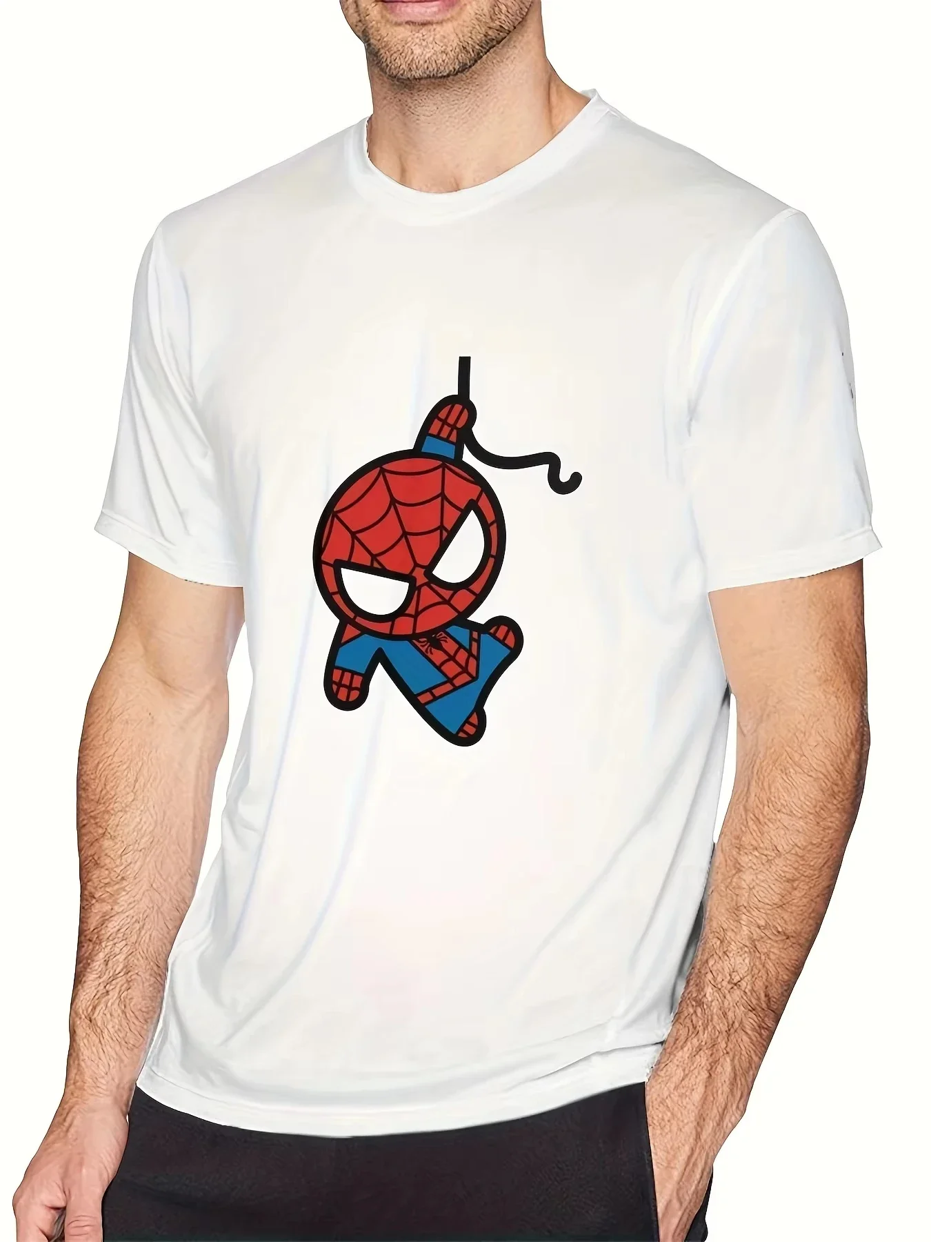 

Marvel-authorized Short-sleeved Top, Spider-Man Print Men's Short-sleeved Street Fashion T-shirt, Pure Cotton and Comfortable