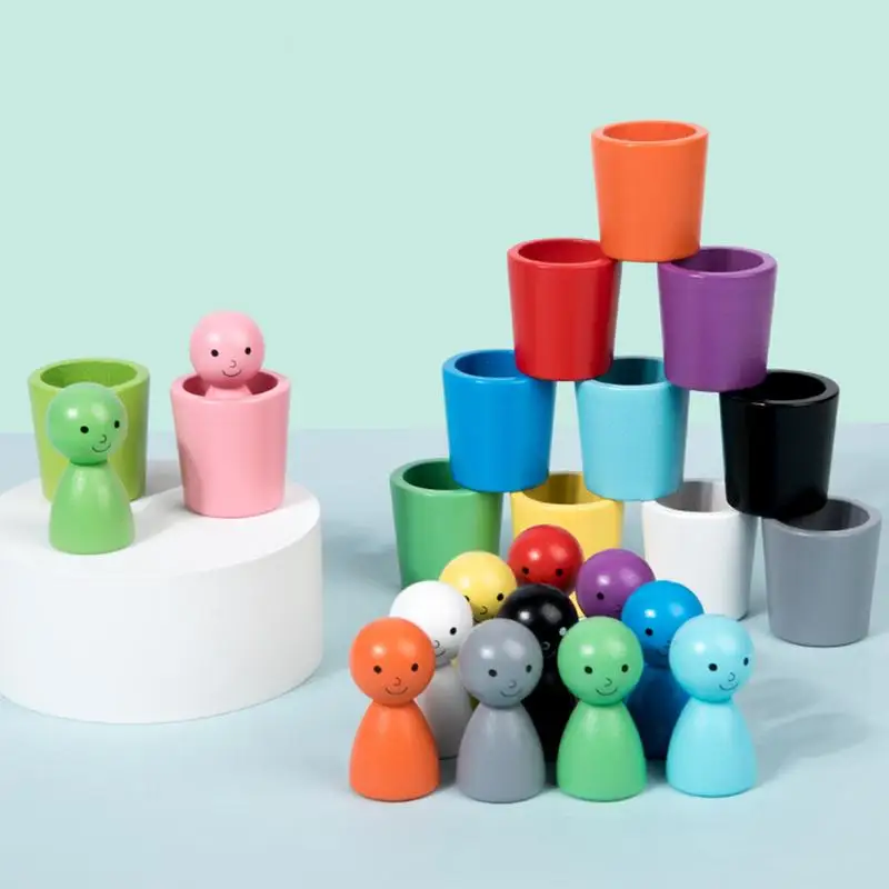 

Color Matching Sensory Game Montessori Color Sorting Toys Wooden Peg Dolls in Cups Early Education Learning Toys For Toddler