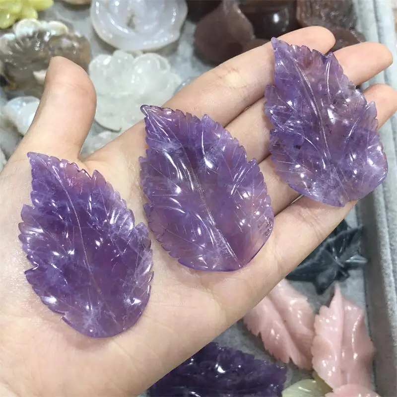 Natural Crystal Amethyst Leaf Carving Reiki Statue As Christmas Gifts For The Children Or Home Decoration 1pcs