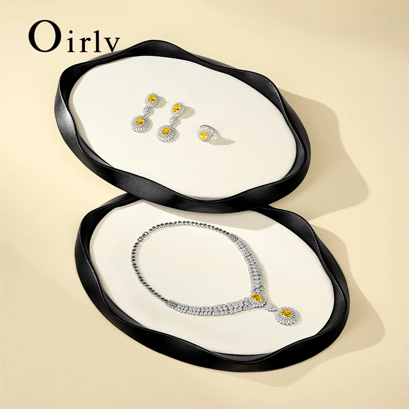 Oirlv Irregular PU Leather Jewelry Display Tray Soft Velvet Lined Bead Bracelet Storage Plate Large Jewelry Show Tray for Shop