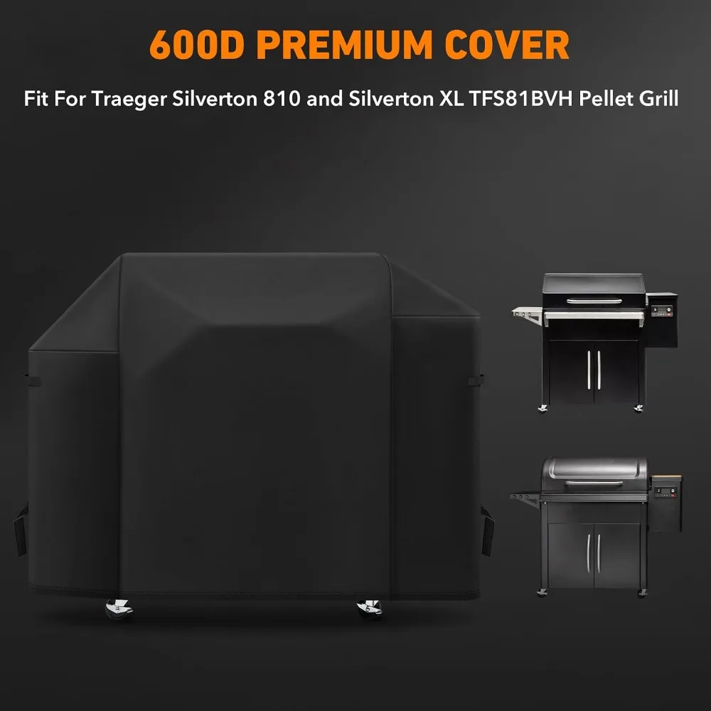 Heavy Duty 600D Polyester Cover for Pellet Grill Smoker, Waterproof & Windproof, Full Length
